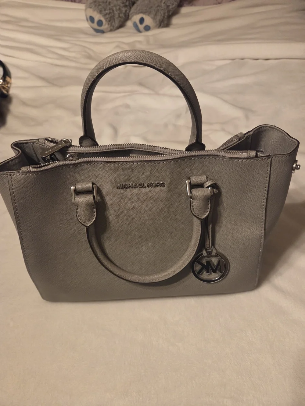 Michael Kors Gray Saffiano Top-Handle Satchel